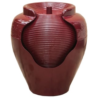Xbrand Tall Round Vase Fountain w/Ridges Waterfall, Indoor Outdoor Decor, 17 Inch Tall, Red