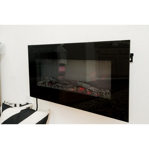 XBrand Wall Mount Adjustable Fireplace Heater with Manual/Remote Control and LED Flame Effect, 16 Inch Tall, Black