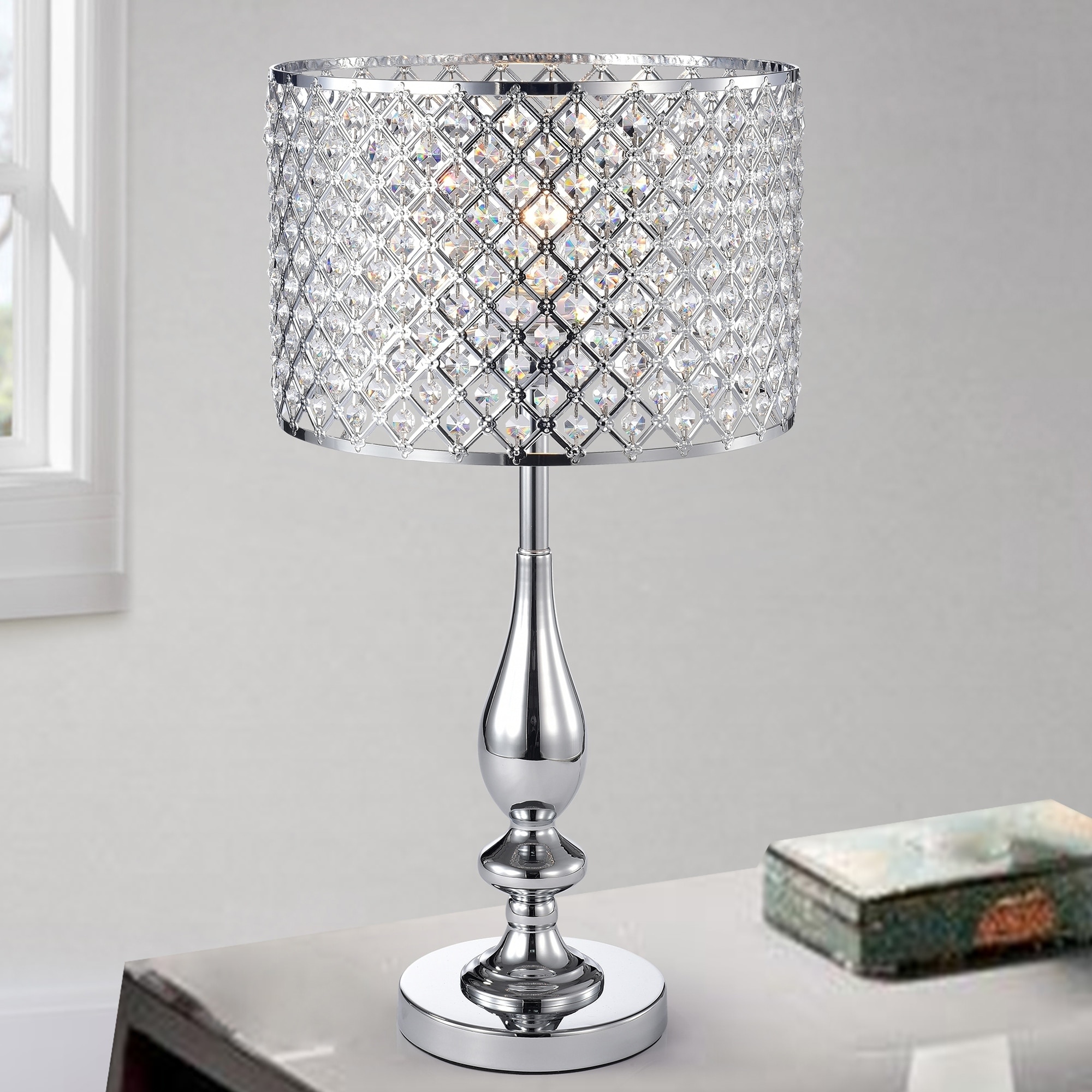 Warehouse of Tiffany Divina Crystal and Chrome Table Lamp