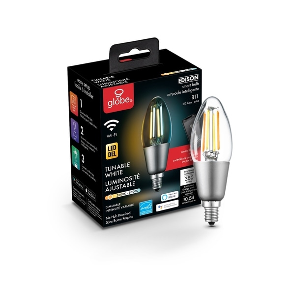 Wi-Fi Smart Vintage Filament Tunable White LED Bulb B11 E12 Base - Clear. Opens flyout.