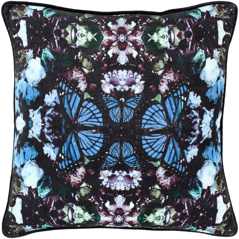 Artistic Weavers Mier Velvet Butterfly Throw Pillow Cover - 20" x 20" Cover - Bright Blue