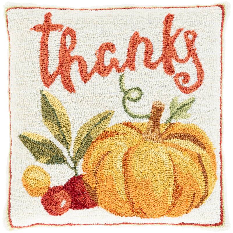 Aaro Hand Hooked Pumpkin 18-inch Throw Pillow Cover - Cover Only - 18" x 18" Cover - Cream - Pillow Covers