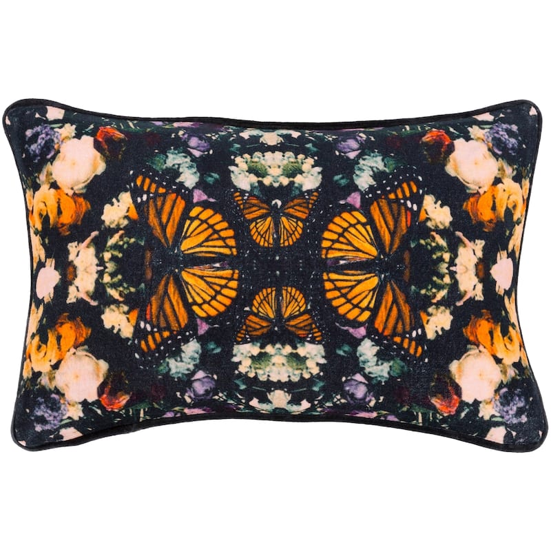 Mier Velvet Butterfly 22-inch Poly or Feather Down Throw Pillow - Feather Down - Bright Orange