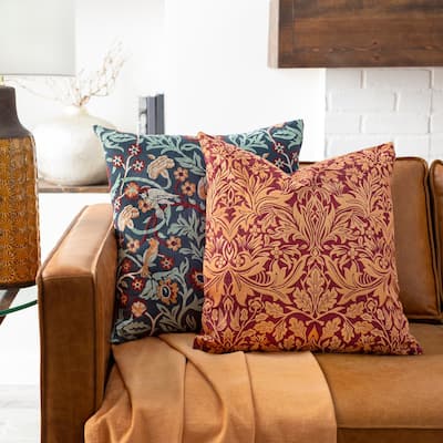 Storey Embroidered Damask 22-inch Poly or Feather Down Throw Pillow
