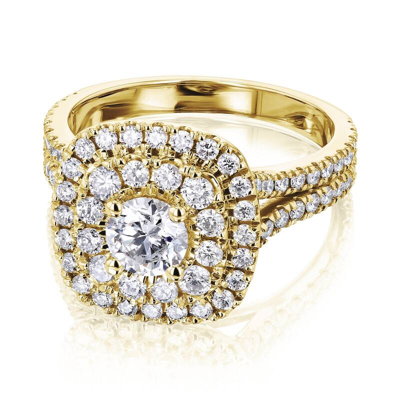 Kobelli 1.7 Carats Natural Diamond 14k Solid Gold Double Halo Cushion Cluster Serah Engagement Ring