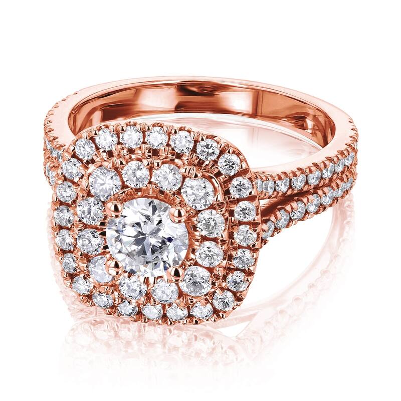 Kobelli 1.7 Carats Natural Diamond 14k Solid Gold Double Halo Cushion Cluster Serah Engagement Ring