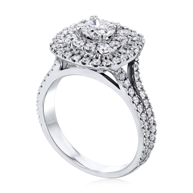 Kobelli 1.7 Carats Natural Diamond 14k Solid Gold Double Halo Cushion Cluster Serah Engagement Ring