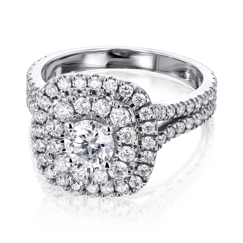Kobelli 1.7 Carats Natural Diamond 14k Solid Gold Double Halo Cushion Cluster Serah Engagement Ring