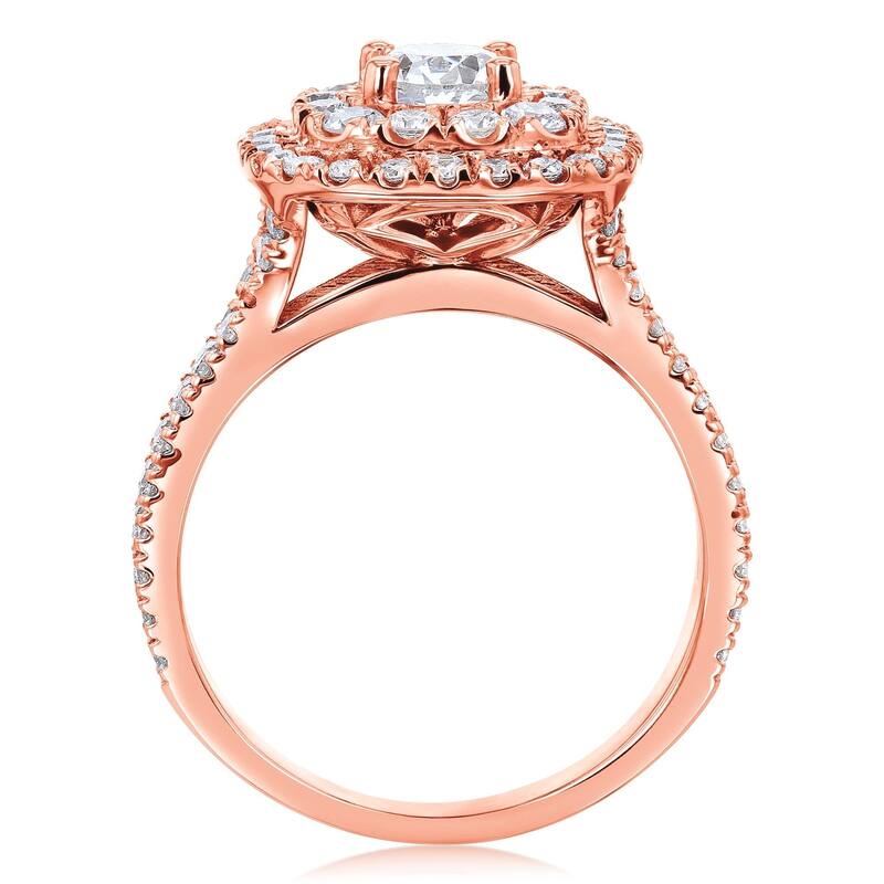 Kobelli 1.7 Carats Natural Diamond 14k Solid Gold Double Halo Cushion Cluster Serah Engagement Ring