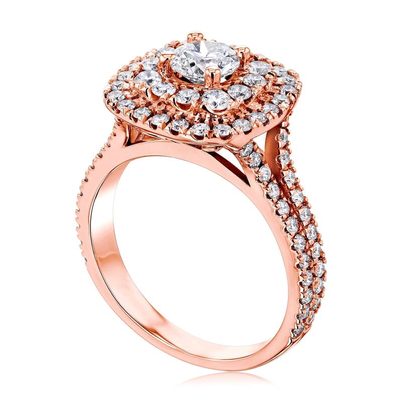 Kobelli 1.7 Carats Natural Diamond 14k Solid Gold Double Halo Cushion Cluster Serah Engagement Ring
