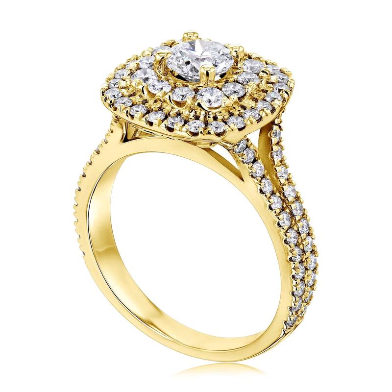 Kobelli 1.7 Carats Natural Diamond 14k Solid Gold Double Halo Cushion Cluster Serah Engagement Ring