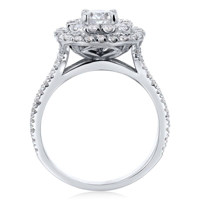 Kobelli 1.7 Carats Natural Diamond 14k Solid Gold Double Halo Cushion Cluster Serah Engagement Ring