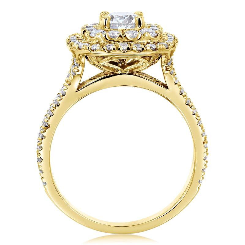 Kobelli 1.7 Carats Natural Diamond 14k Solid Gold Double Halo Cushion Cluster Serah Engagement Ring