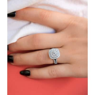 Kobelli 1.7 Carats Natural Diamond 14k Solid Gold Double Halo Cushion Cluster Serah Engagement Ring