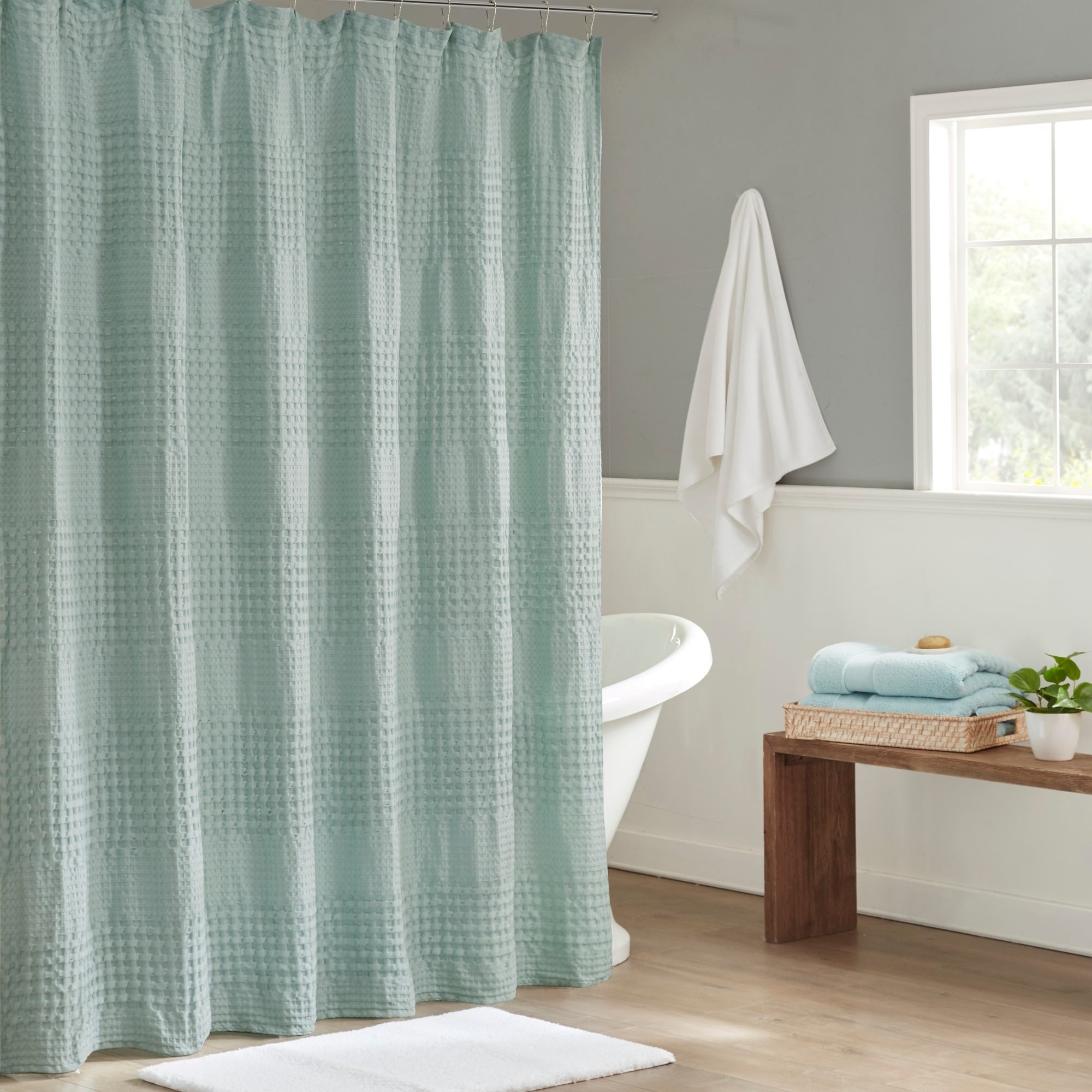 Shop Madison Park Eider Super Waffle Textured Solid Shower Curtain