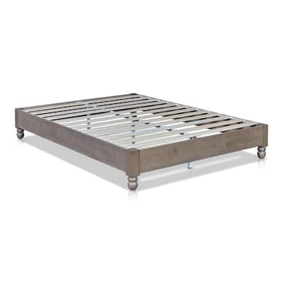 Wooden King Size Bed Frame with Turned Legs and Slated Details, Gray