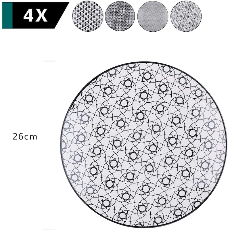 Porcelain Dinner Plates, 4-Piece Round Pasta Main Course Plates