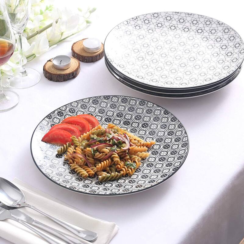Porcelain Dinner Plates, 4-Piece Round Pasta Main Course Plates
