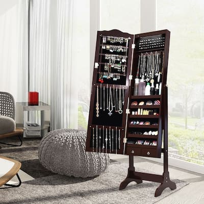 Copper Grove Newtown Espresso Jewelry Cabinet with LED Dressing Mirror