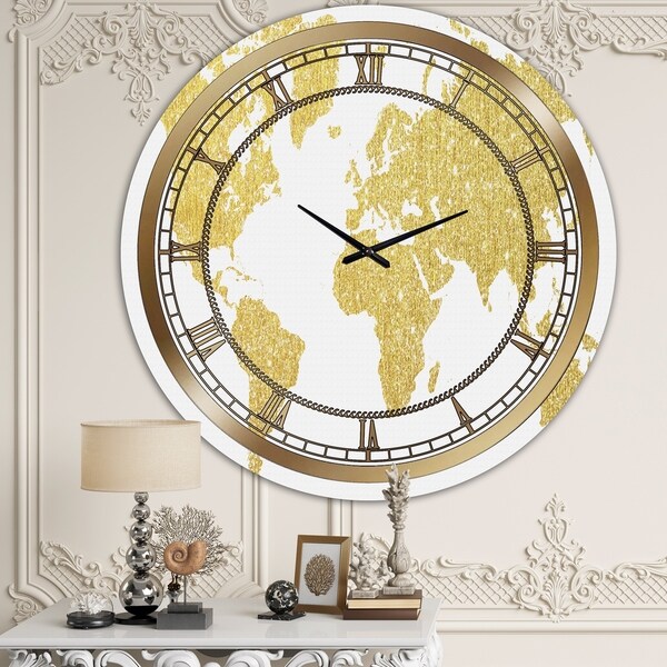 Designart 'Map Of The Earth' Large Fashion Wall Clock