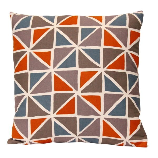 Stratton Home Decor Orange and Blue Geometric 18" Square Pillow
