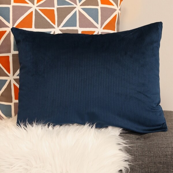 navy blue velvet lumbar pillow