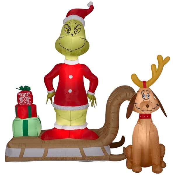 Gemmy Christmas Airblown Inflatable Grinch and Max on Sled Scene Dr ...