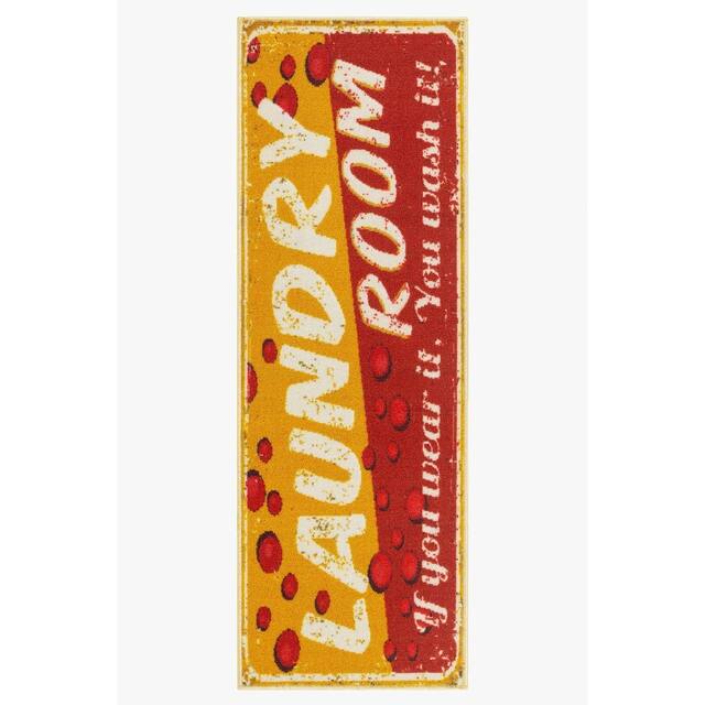 Tarpan Laundy Room Mat Non-Slip Runner Rug - Yellow/Red 1'8" x 4'11"