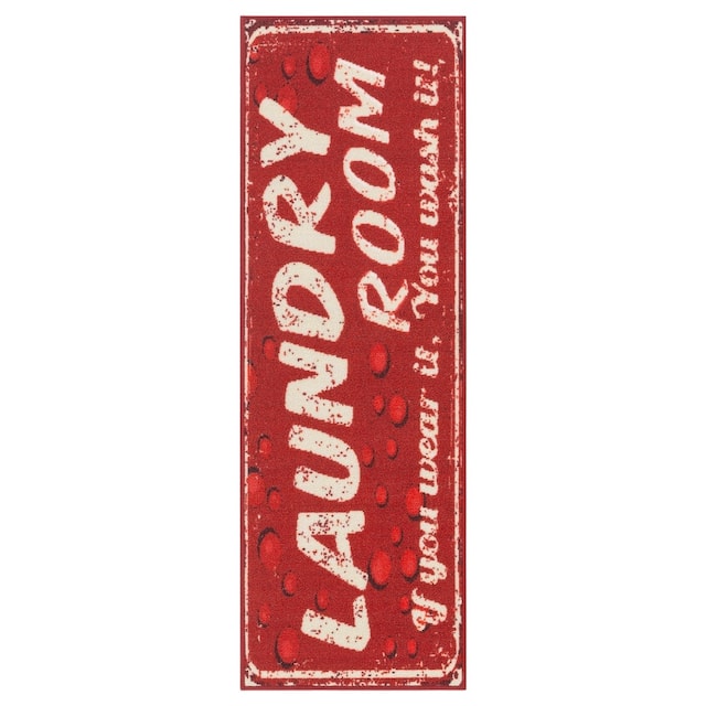Tarpan Laundy Room Mat Non-Slip Runner Rug - Dark Red  1'8" x 4'11"