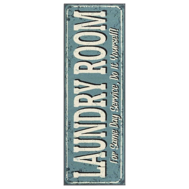 Tarpan Laundy Room Mat Non-Slip Runner Rug - Grayish Blue 1'8" x 4'11"