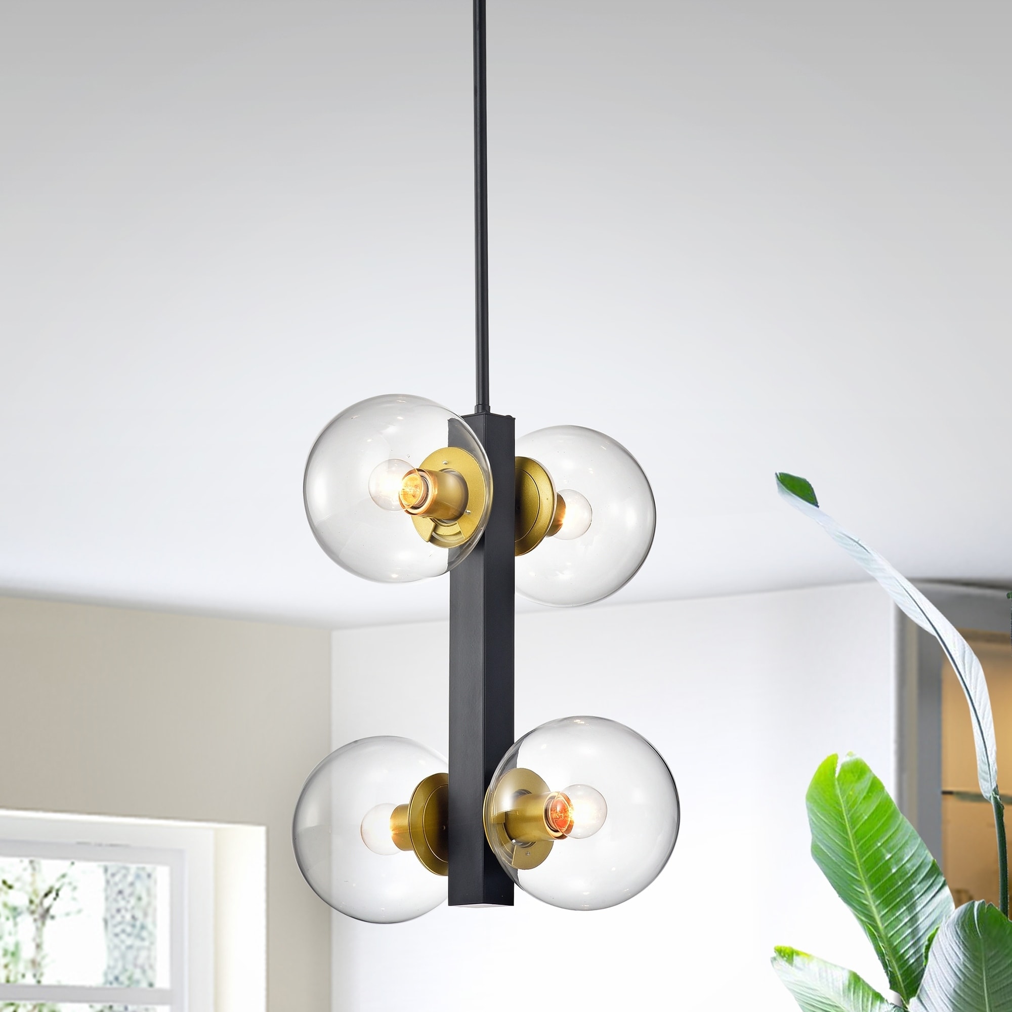Warehouse of Tiffany Ygsbo 4-Light Clear Glass Black Pendant Lamp