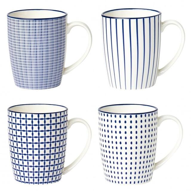 4 Piece Coffee Mug Set - Color - Blue/White