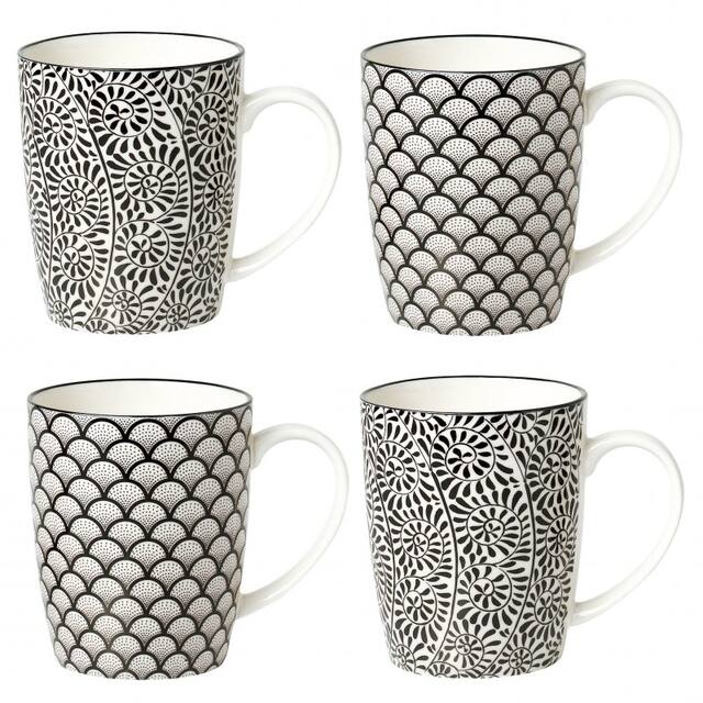 4 Piece Coffee Mug Set - Color - Black/White