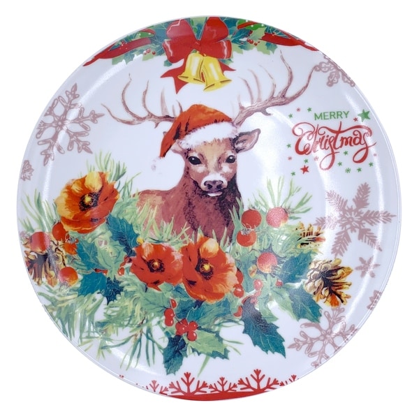 Christmas Reindeer Round Dining Plate 10" with Plate Holder. Opens flyout.