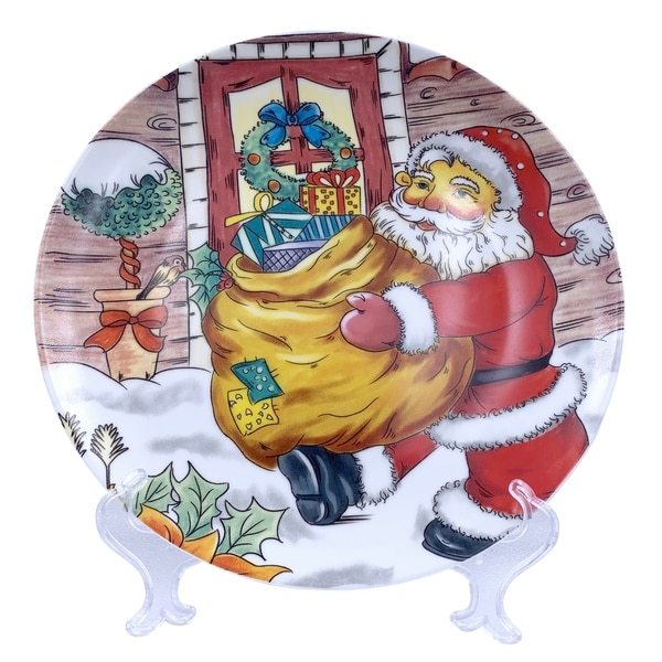 Christmas Santa Round Appetizer Plate 7" with Plate Holder. Opens flyout.