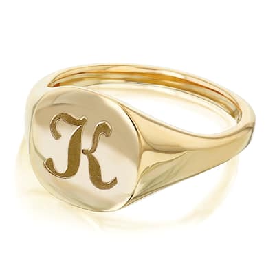 Annello by Kobelli 14k Yellow Gold Personalized Signet Initials Cushion Ring - Script