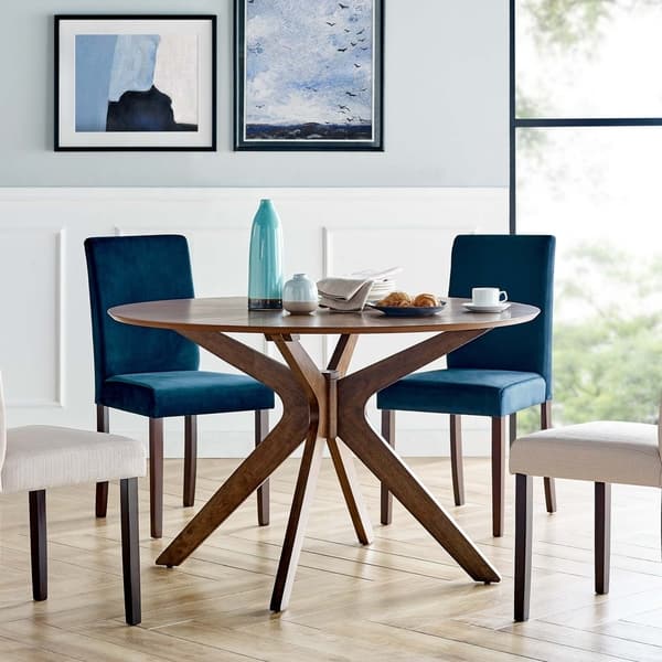 Designer Plastic 90cm Dining Table in Black & Walnut Wood Legs