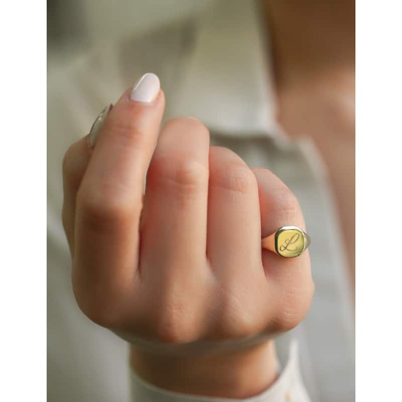 Annello by Kobelli 14k Yellow Gold Personalized Signet Initials Cushion Ring - Brush
