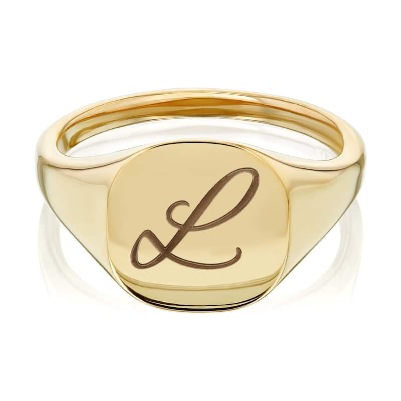 Annello by Kobelli 14k Yellow Gold Personalized Signet Initials Cushion Ring - Brush