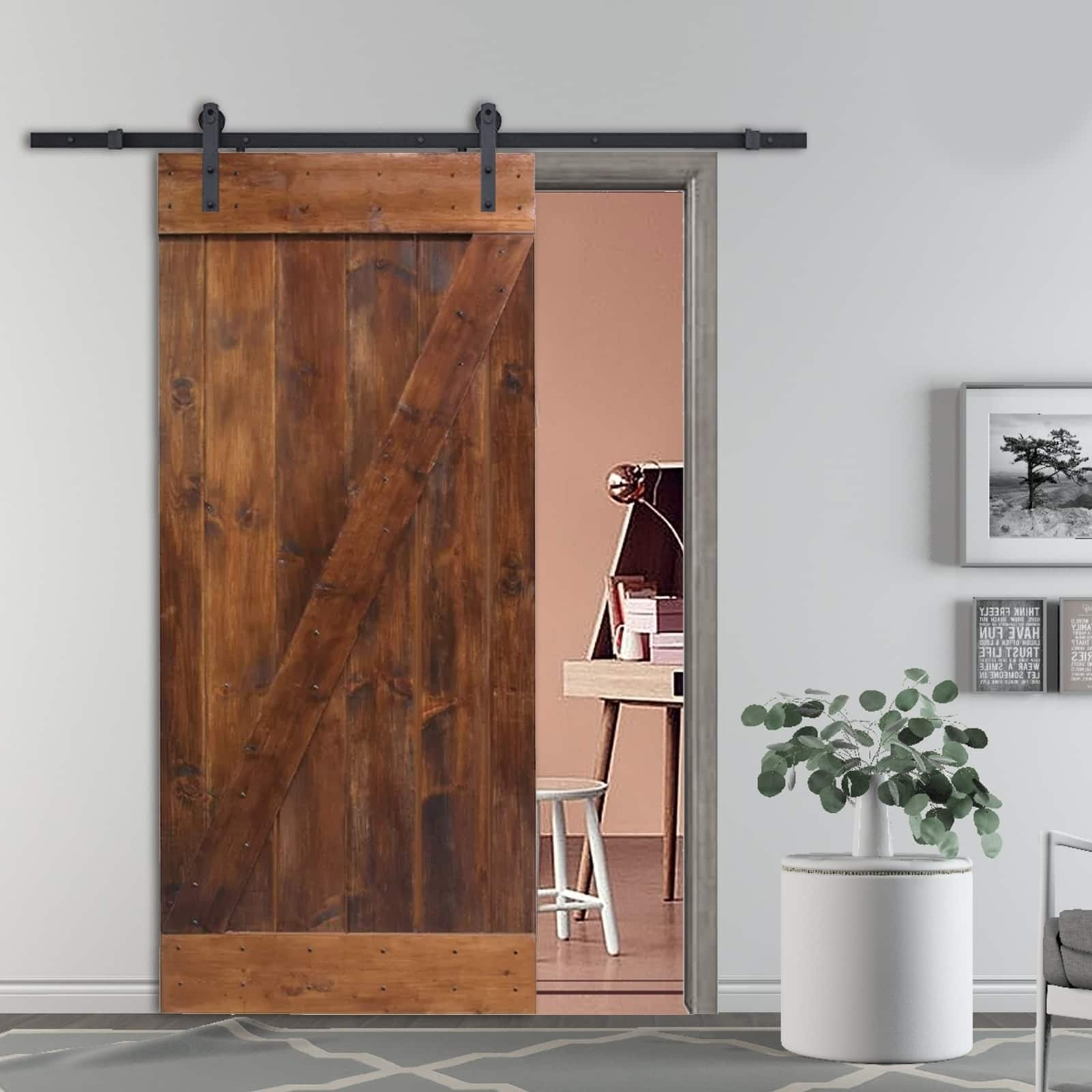 CALHOME 24 in. x 84 in. Knotty Pine Wood Interior Sliding Barn Door ...