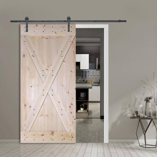 Calhome 36 In X 84 In X Panel Unfinished Solid Core Knotty Pine Sliding Barn Door Slab Overstock 30094573
