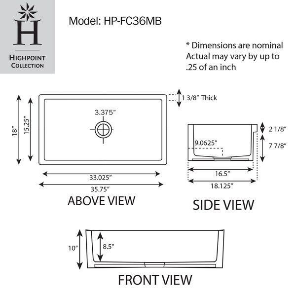 36 Inch Farmhouse Sink Dimensions Buy Sinkology Sk495 36fc Amz Harper   Highpoint Collection Reversible 36 Inch Fireclay Farmsink Matte Black D392e141 3743 4b50 8573 F0ff99e5d698 600 