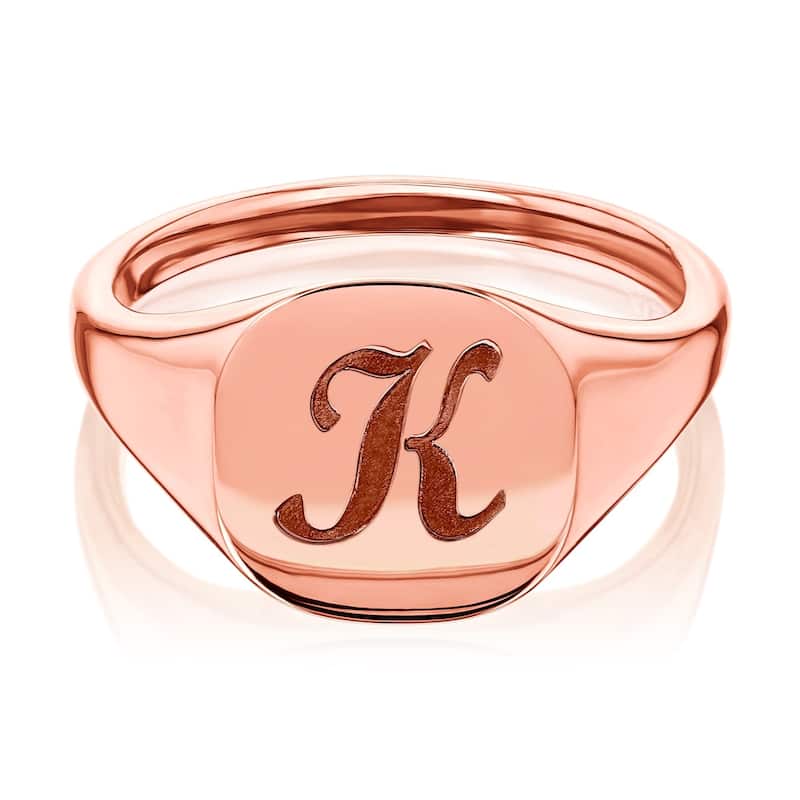 Annello by Kobelli 14k Rose Gold Personalized Signet Initials Cushion Ring - Script