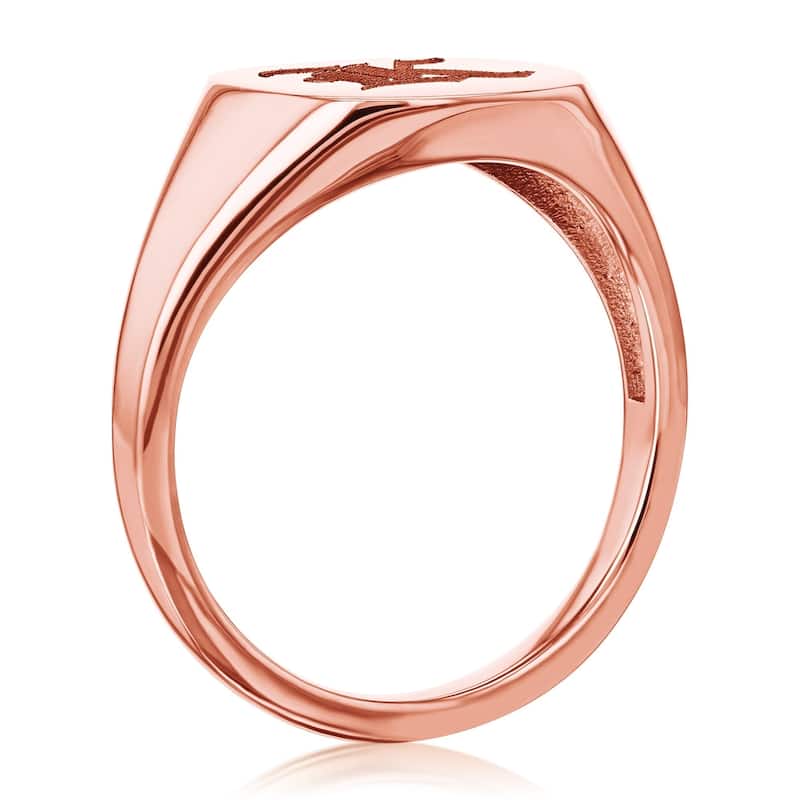 Annello by Kobelli 14k Rose Gold Personalized Signet Initials Cushion Ring - Old Script