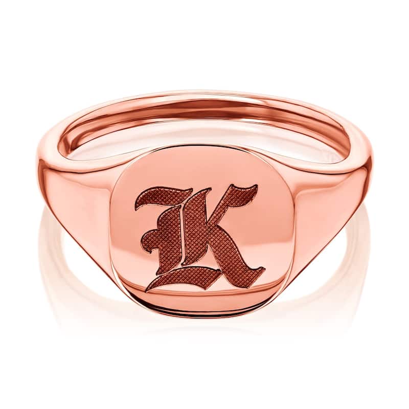 Annello by Kobelli 14k Rose Gold Personalized Signet Initials Cushion Ring - Old Script