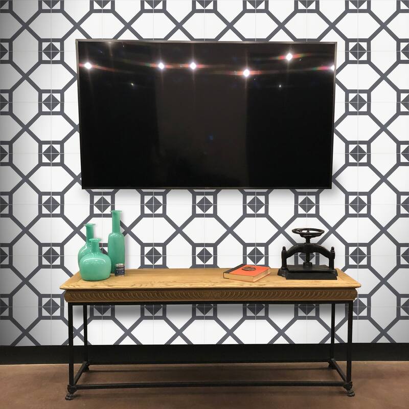 Handmade Mogador in White and Black Cement Tile, Pack of 12 (Morocco)