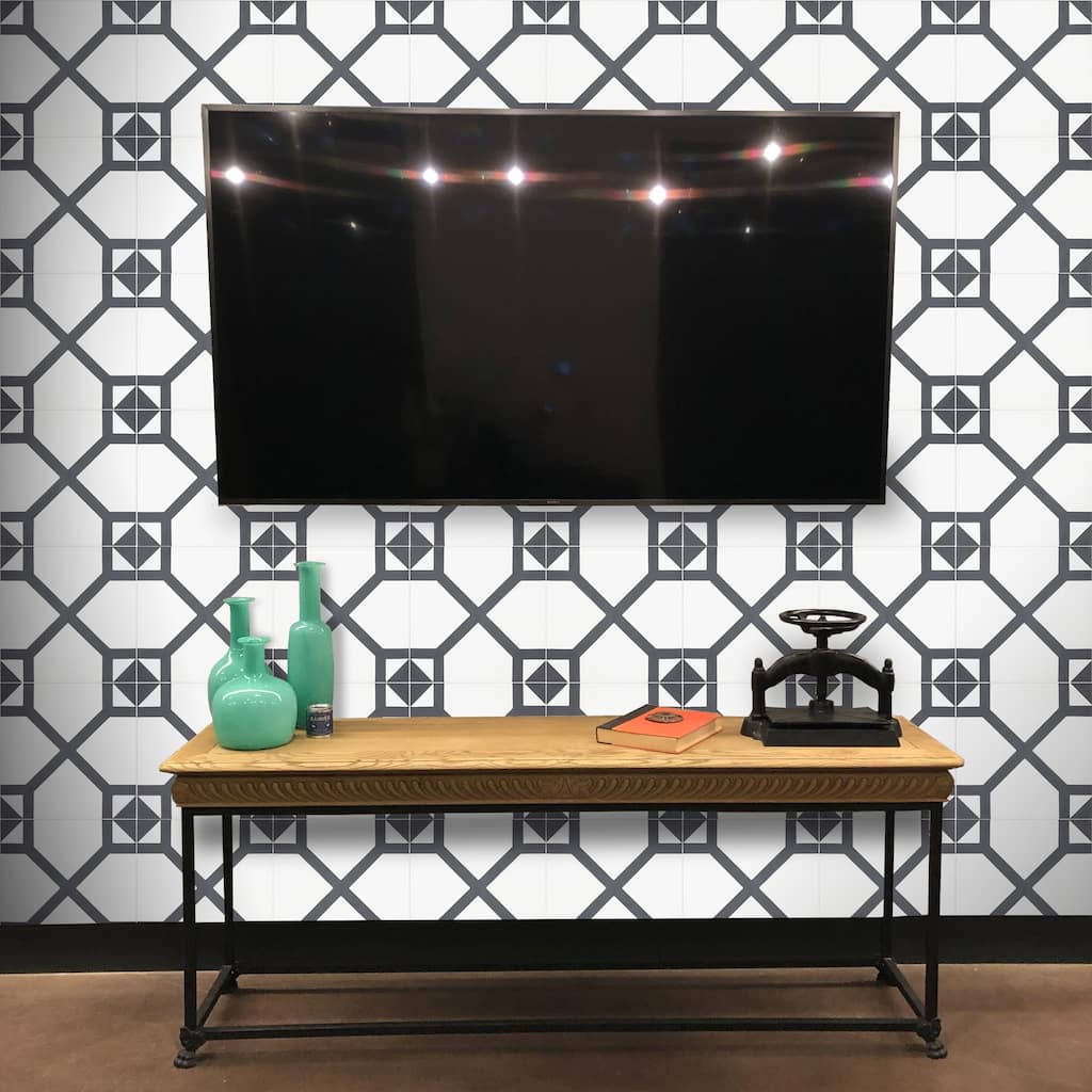 Handmade Mogador in White and Black Cement Tile, Pack of 12 (Morocco)