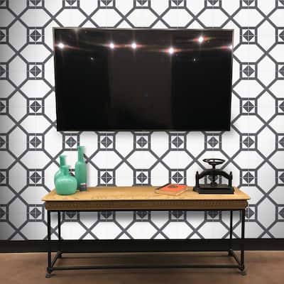 Handmade Mogador in White and Black Cement Tile, Pack of 12 (Morocco)