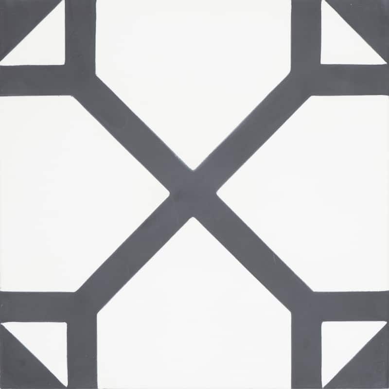 Handmade Mogador in White and Black Cement Tile, Pack of 12 (Morocco)