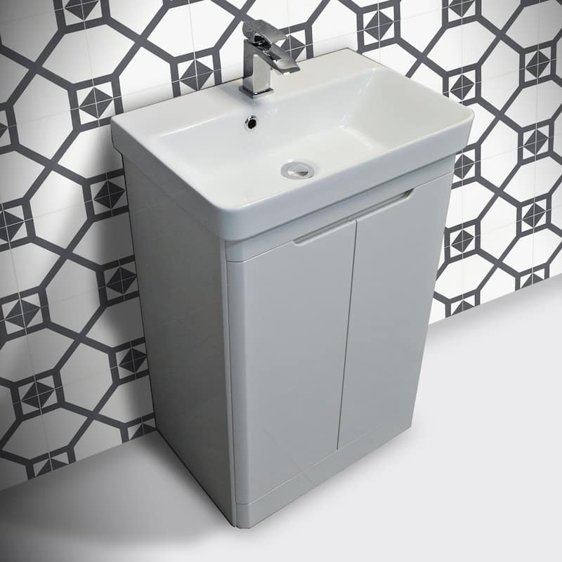 Handmade Mogador in White and Black Cement Tile, Pack of 12 (Morocco)